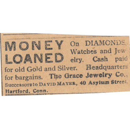 The Grace Jewelry Co David Mayer Hartford 1901 Newspaper Ad AD8-HS8