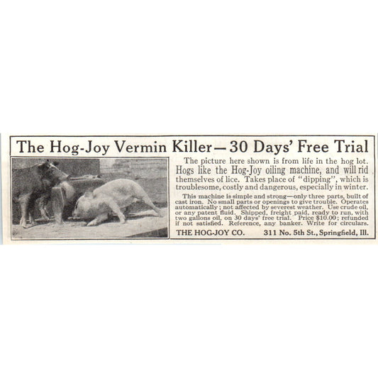 the Hog-Joy Co Vermin Killer Springfield IL 1913 Magazine Advertisement AE7-N7