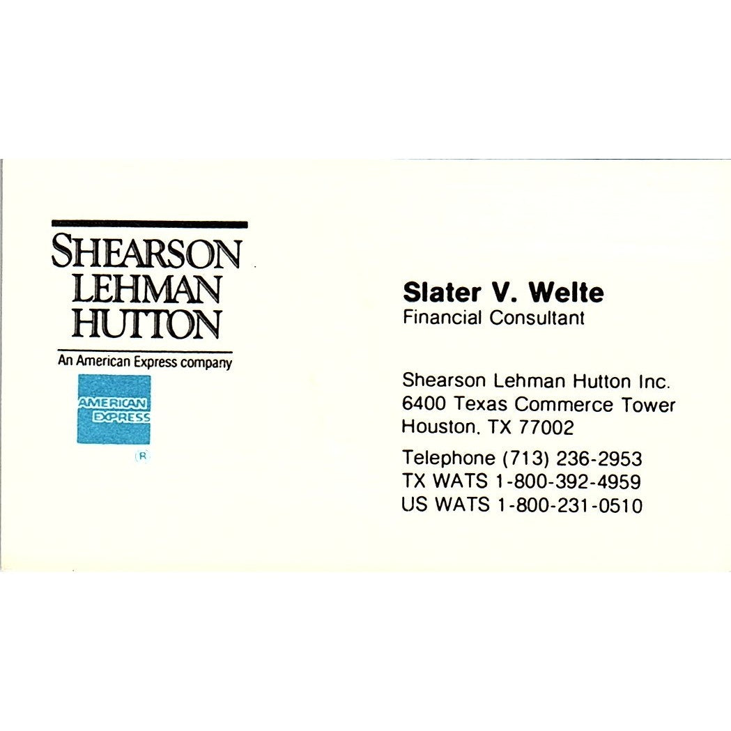 Slater V Welte Shearson Lehman Hutton Halston Vintage Business Card SC9-B7