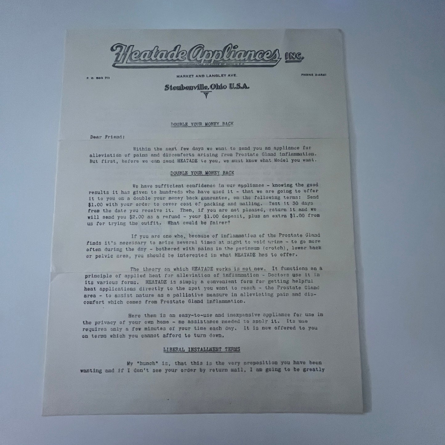 Harry J. Reed Heatade Appliances Inc Steubenville OH Vintage Advertising K22