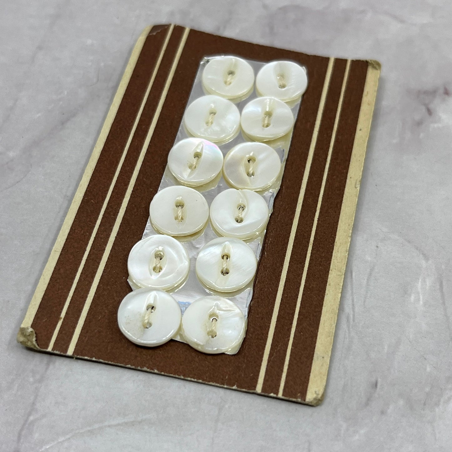 Vintage MCM Lot of 12 Mother of Pearl Buttons on Card 1/2" SE2