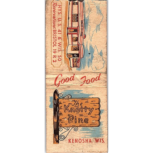 The Knotty Pine Restaurant Kenosha WI Vintage Matchbook Cover SF3-Y5