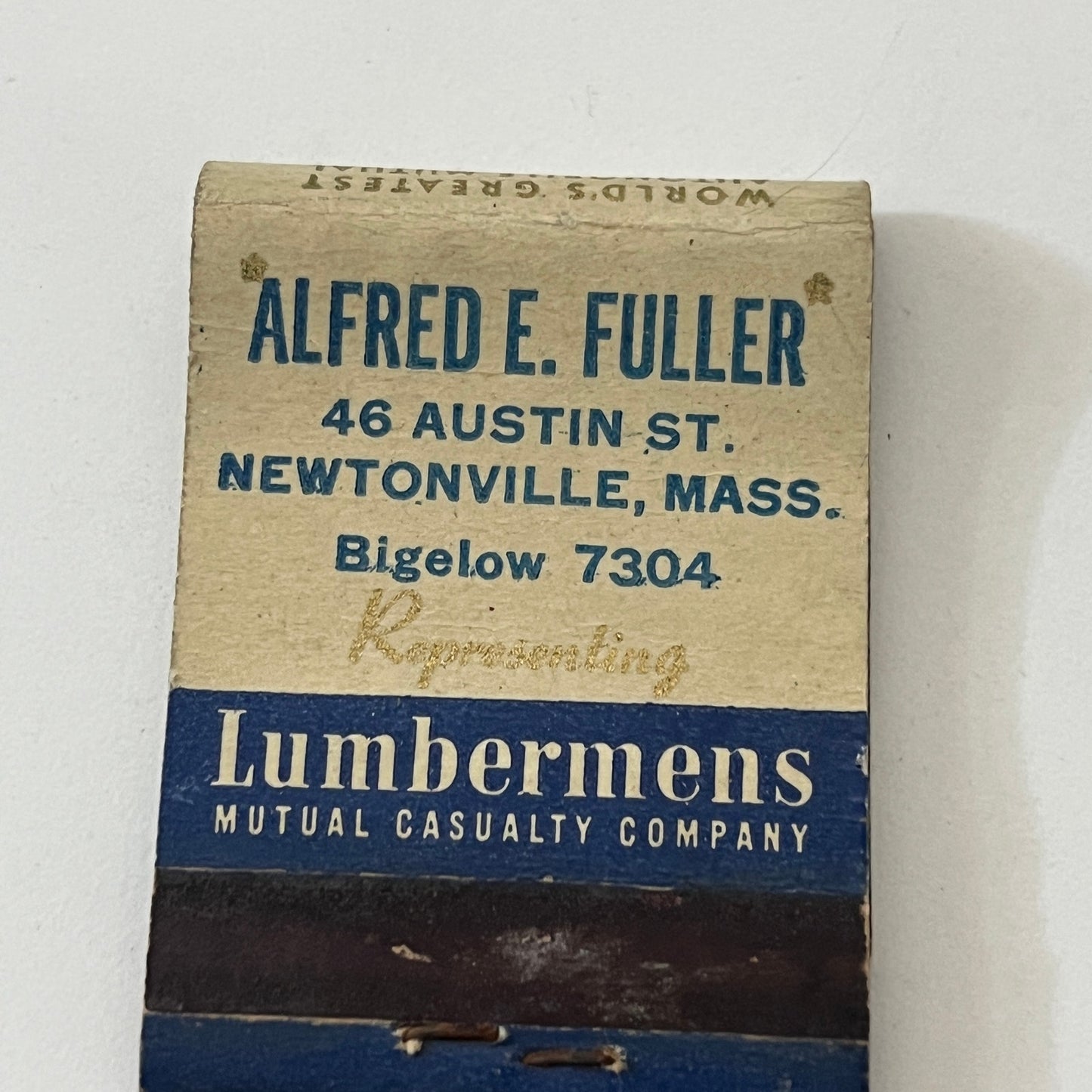 Alfred E Fuller Newtonville MA Lumbermens Vintage Matchbook Cover TB6-MB1-5