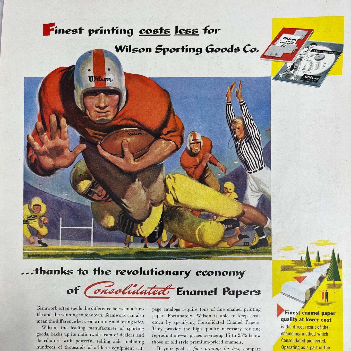Consolidated Water Power & Paper Co Football Player 1951 Magazine Ad FL6-10