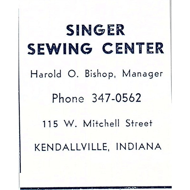 Singer Sewing Center - Harold O. Bishop Kendallville Indiana 1964 Ad AG1-S14