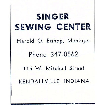 Singer Sewing Center - Harold O. Bishop Kendallville Indiana 1964 Ad AG1-S14