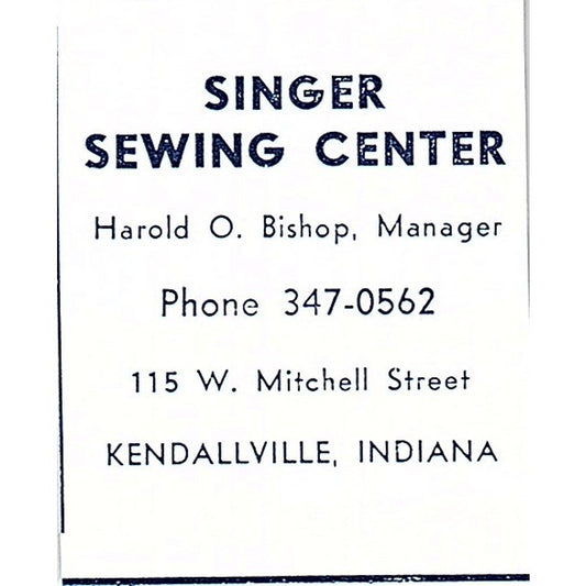 Singer Sewing Center - Harold O. Bishop Kendallville Indiana 1964 Ad AG1-S14