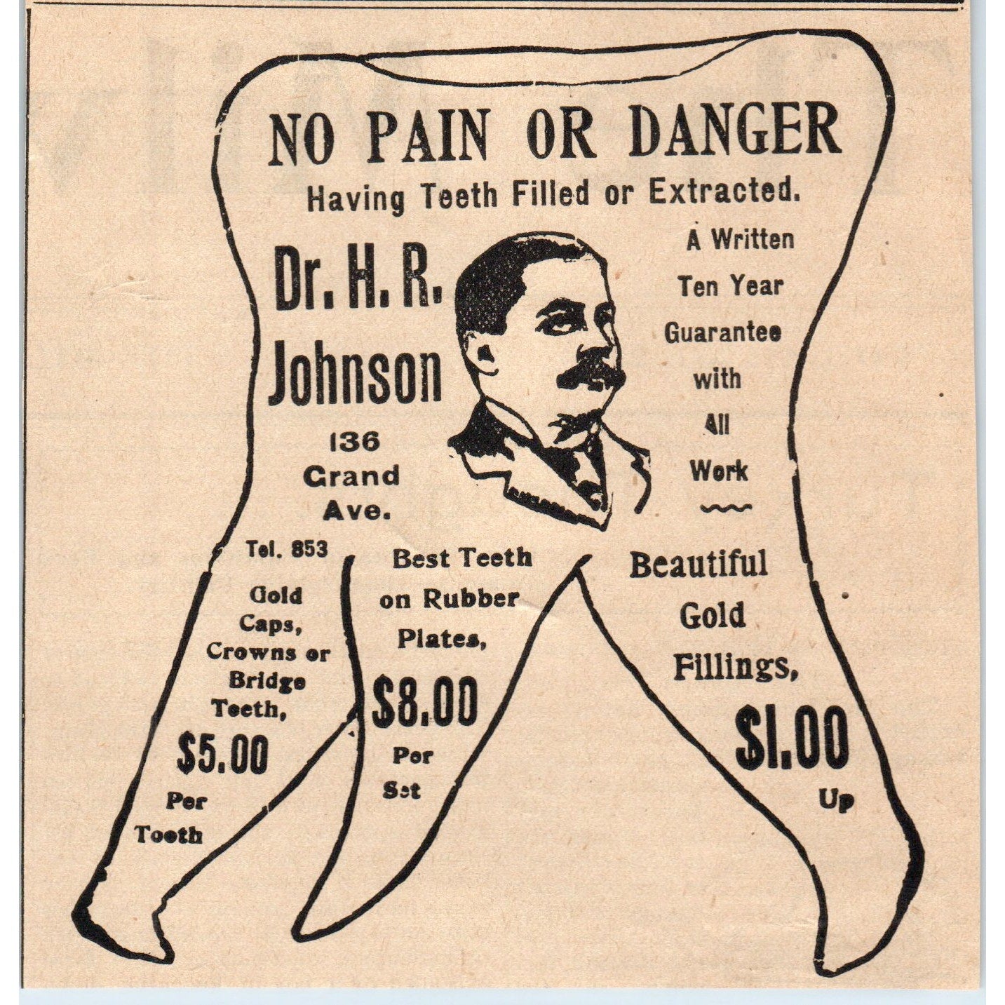 Dr. H.R. Johnson Dentist 136 Grand Ave. Milwaukee 1898 Newspaper Clip AF7-E12