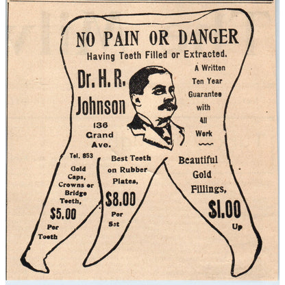 Dr. H.R. Johnson Dentist 136 Grand Ave. Milwaukee 1898 Newspaper Clip AF7-E12