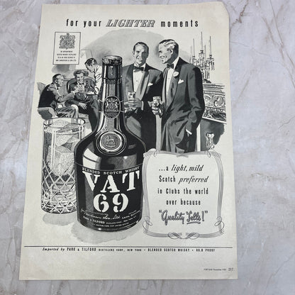 VAT 69 Scotch Whiskey Park & Tilford NY 1951 Magazine Ad FL6-10