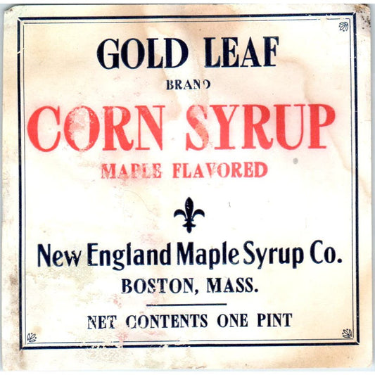 Vintage Gold Leaf Corn Syrup New England Maple Syrup Co Boston MA AF1-RR4