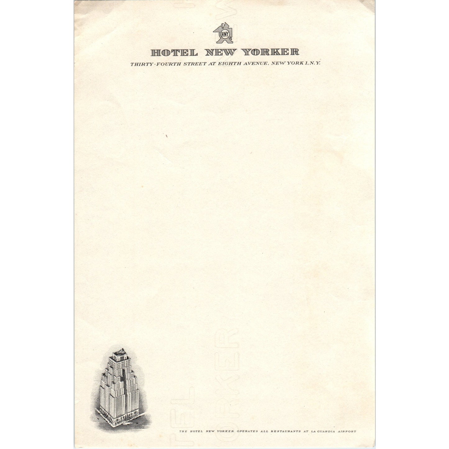 Vintage Hotel New Yorker Blank Letterhead AD8-R7