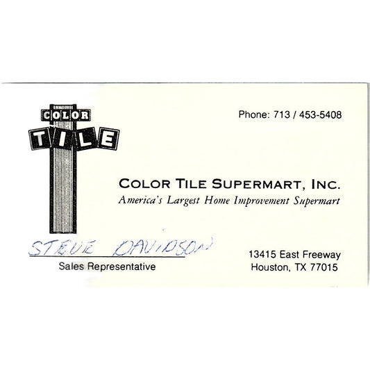Color Tile Supermart Steve Davidson Houston TX Vintage business Card SF3-B6