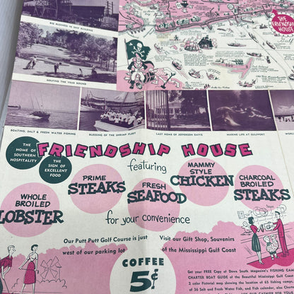 1960 Down South's Hotel Motel Guide Friendship House Biloxi MS Fold Out TG8-Z
