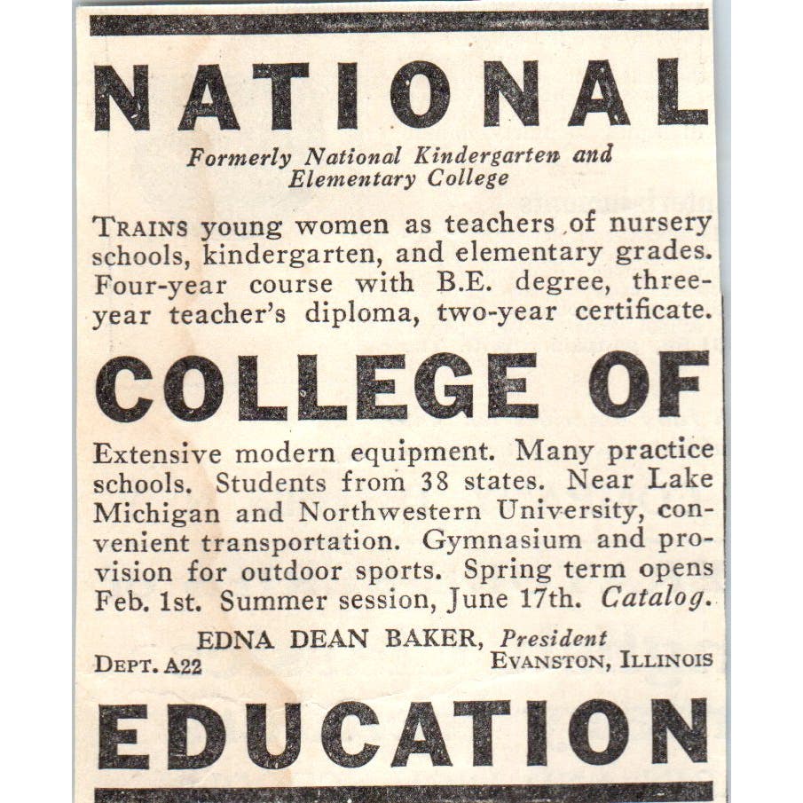 National College of Education Evanston IL 1930s Magazine Advertisement AE4-I1