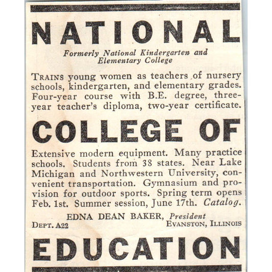 National College of Education Evanston IL 1930s Magazine Advertisement AE4-I1