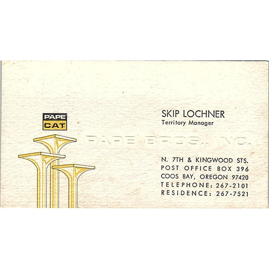 Pape Cat Skip Lochner Coos Bay Oregon Vintage Business Card SB4-B4