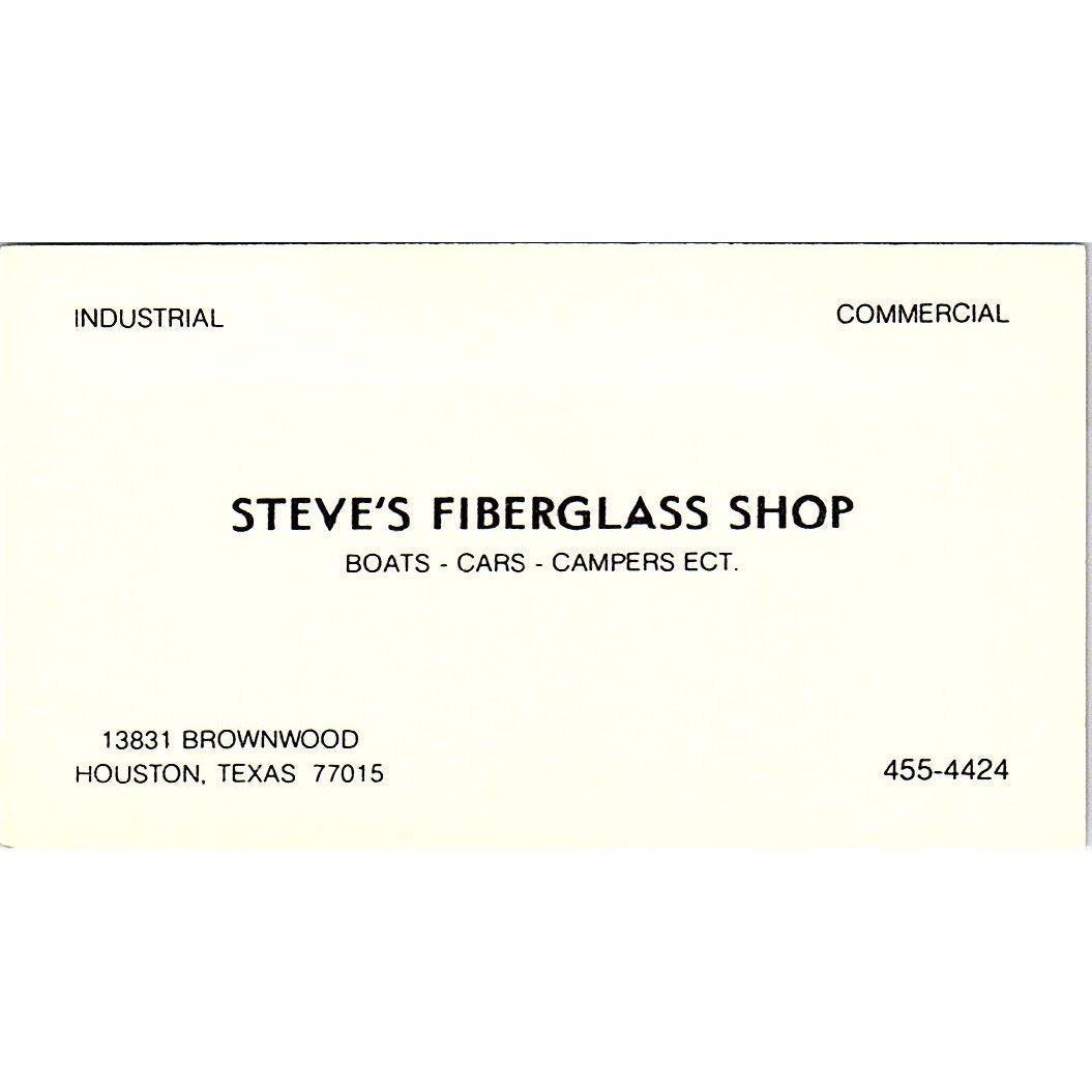 Steve's Fiberglass Shop Houston TX Vintage Business Card SE3-B13