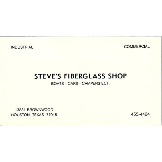 Steve's Fiberglass Shop Houston TX Vintage Business Card SE3-B13