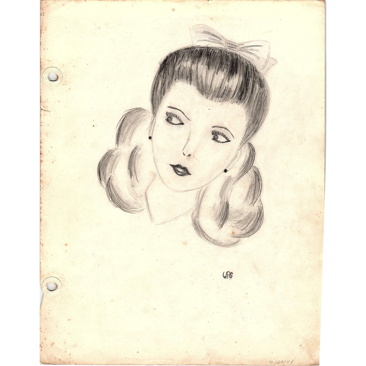 1940s Original Sketch Portrait of a Young Lady Winifred Schutsky D26-16