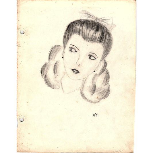 1940s Original Sketch Portrait of a Young Lady Winifred Schutsky D26-16