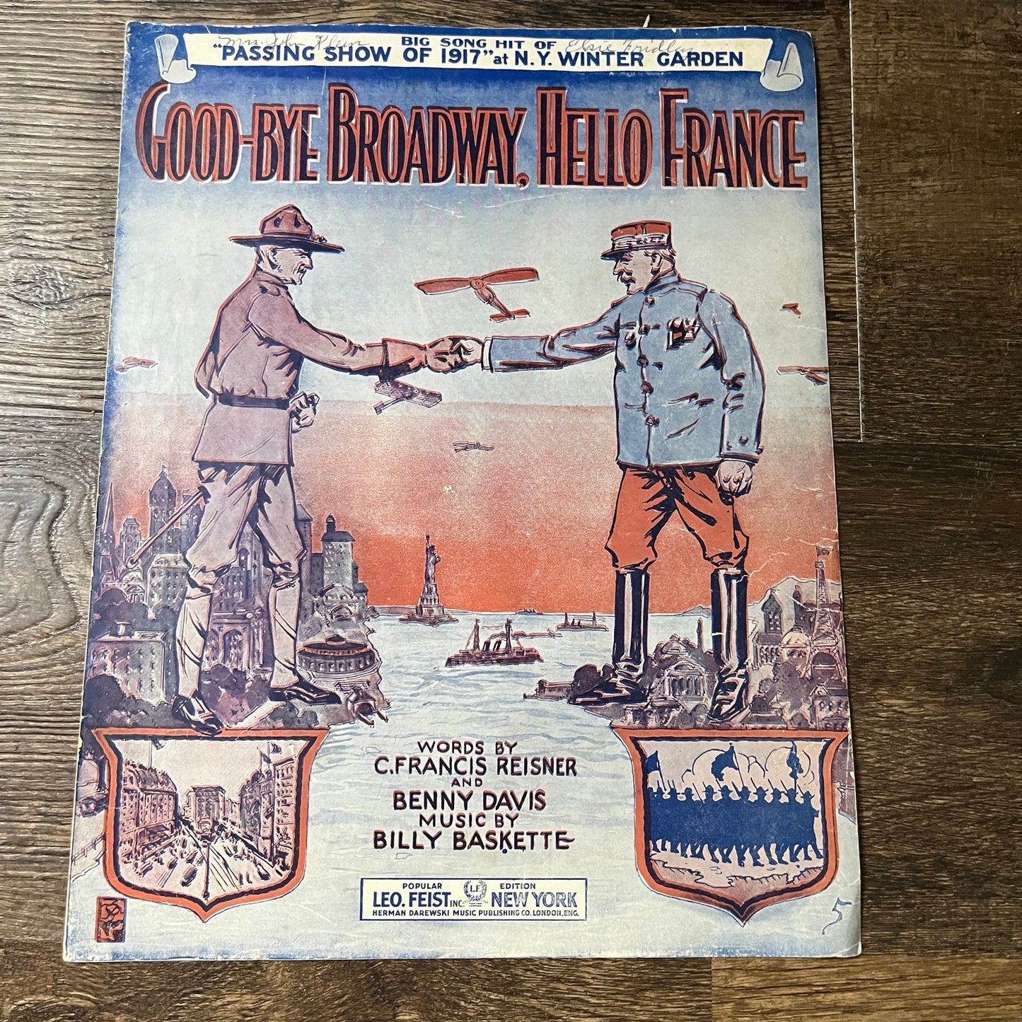 Good-Bye Broadway, Hello France WWI C. Francis Reisner 1917 Sheet Music V13