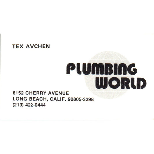 Plumbing World Tex Avchen Long Beach CA Vintage Business Card SD4-B1