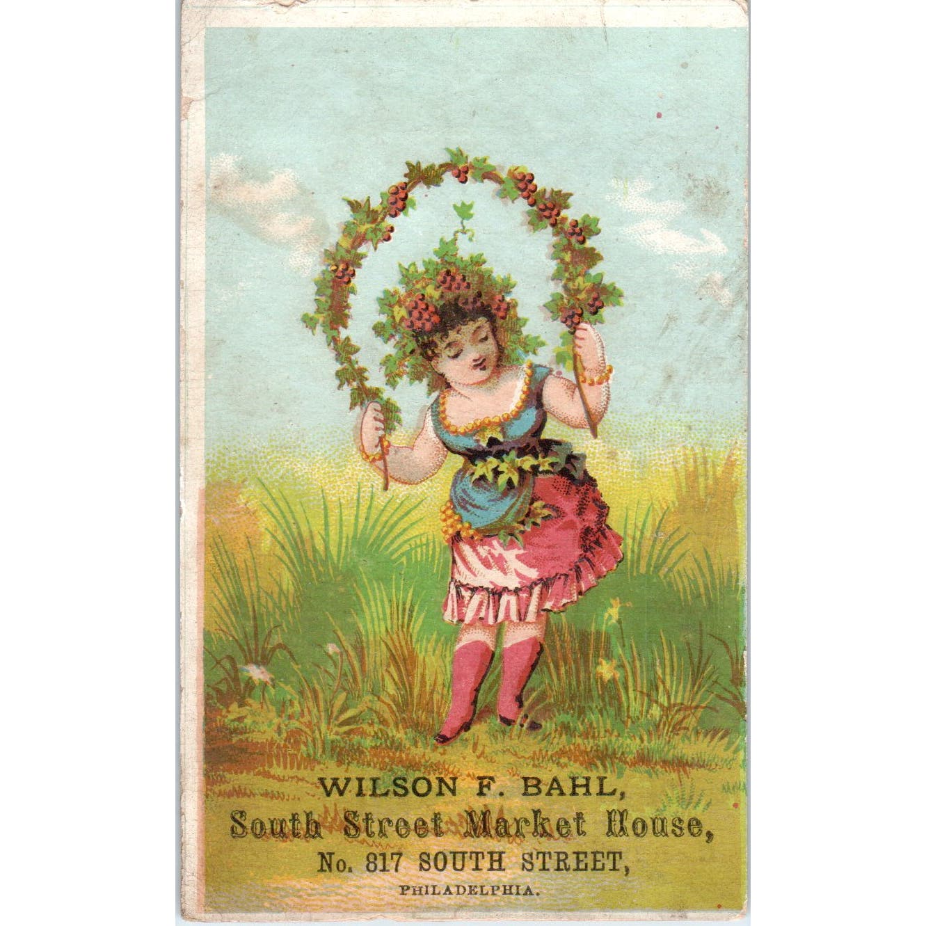 Wilson F. Bahl Groceries Philadelphia PA c1880 Victorian Trade Card AE5