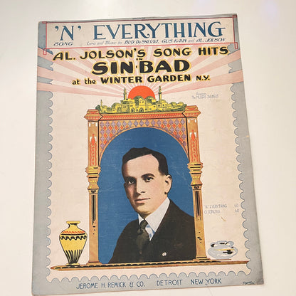 'N' Everything Al Jolson Sinbad Winter Garden 1918 Sheet Music V41-3