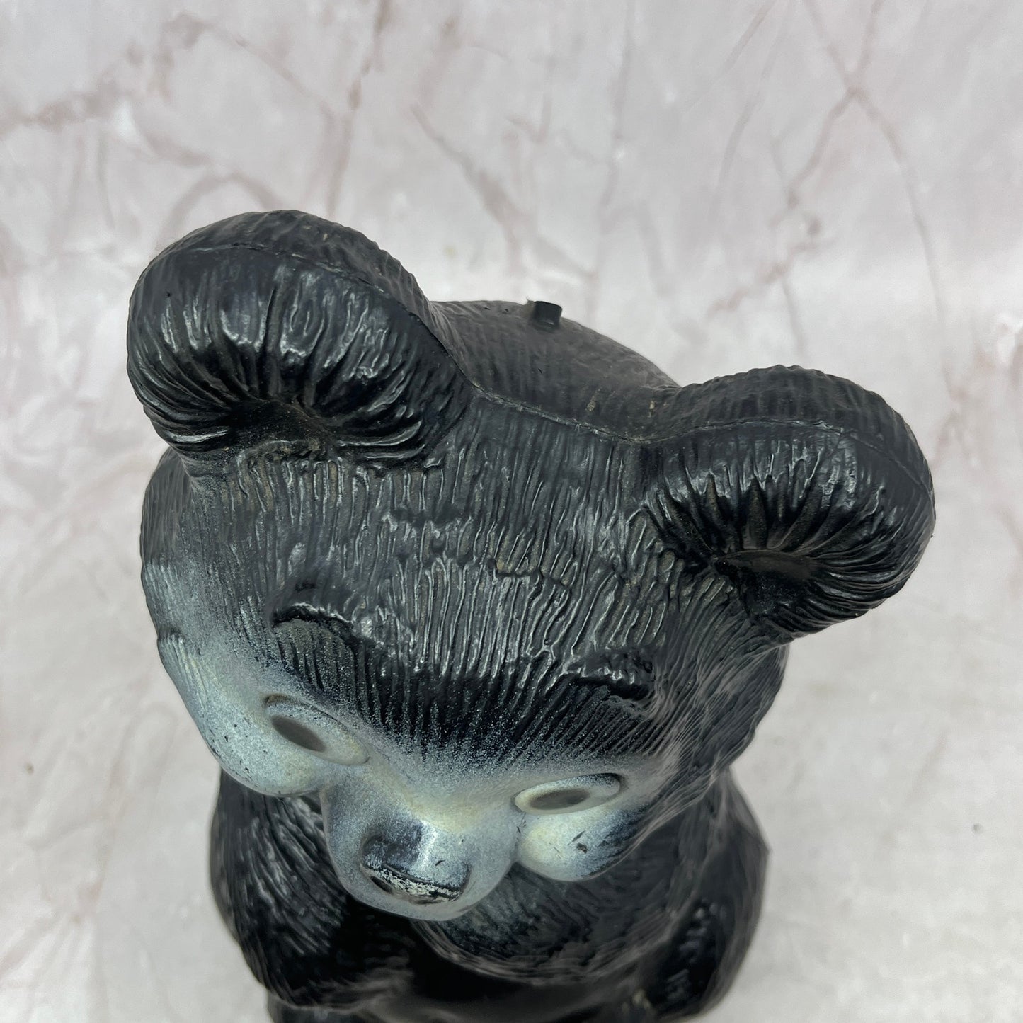 Vintage Reliable Black Bear Cub Blow Mold Plastic Coin Bank MCM 10x6"