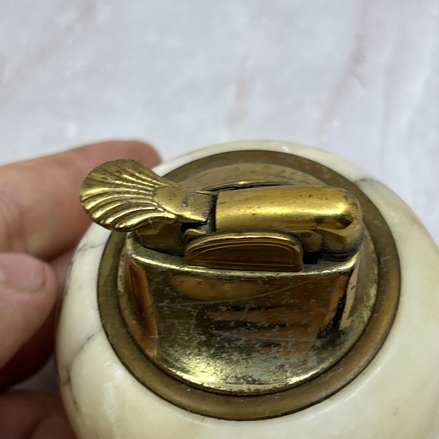 Vintage Evans Brass in Italian Alabaster Marble Table Lighter TL4