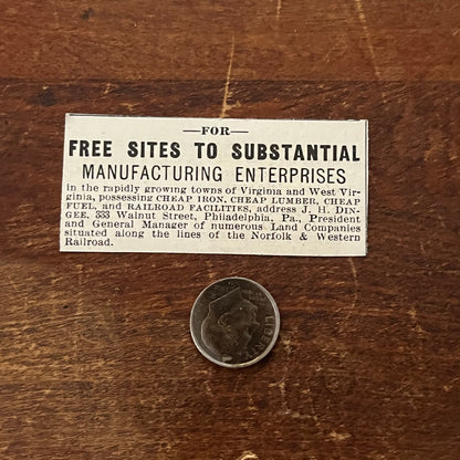 Free Manufacturing Sites J.H. Dingee Philadelphia Original Advertisement AD8-P29