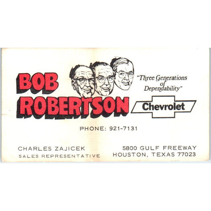 Charles Zajicek Bob Robertson Chevrolet Houston TX Vintage Business Card SE3-B7