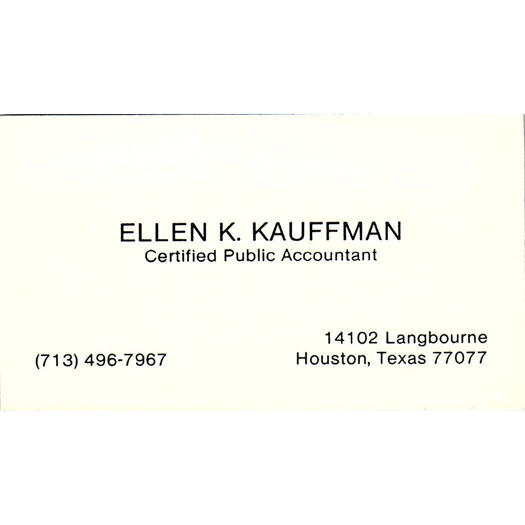 Ellen K Kauffman CPA Houston Vintage Business Card SD9-B1