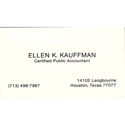Ellen K Kauffman CPA Houston Vintage Business Card SD9-B1