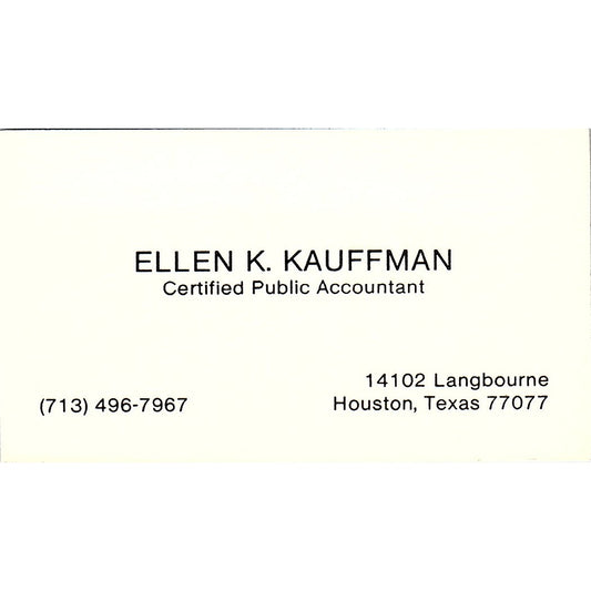 Ellen K Kauffman CPA Houston Vintage Business Card SD9-B1