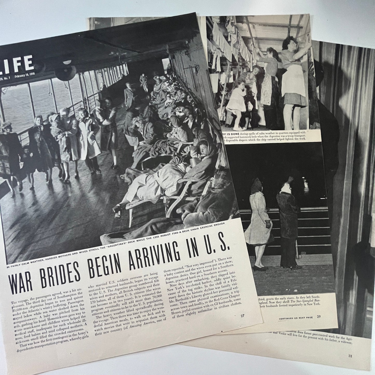 War Brides Begin Arriving in US 3 Pages 1940s WWII Era Article V29-5