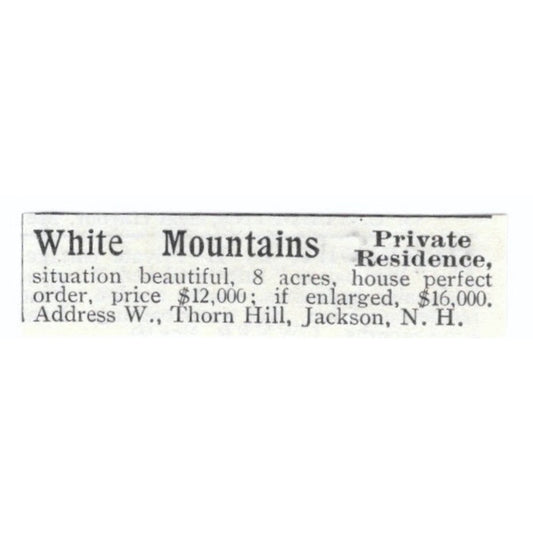 White Mountains Residence W. Thorn Hill Jackson NH 1903 Magazine Ad AF7-SS1