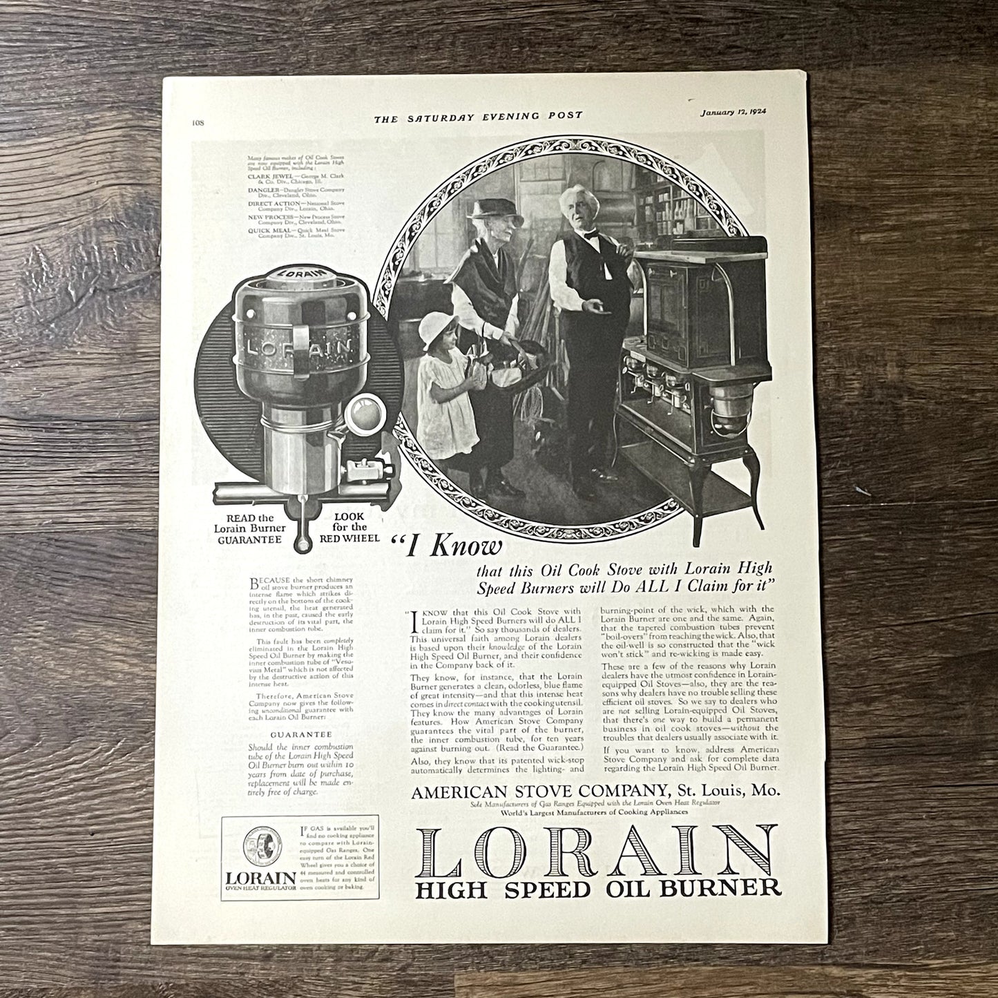 1924 Lorain High Speed Oil Burner American Stove St. Louis Magazine Ad 11x15 V11