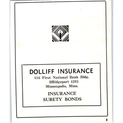 Dolliff Ins. and Surety Bonds Minneapolis 1940 Magazine Ad AF1-OM