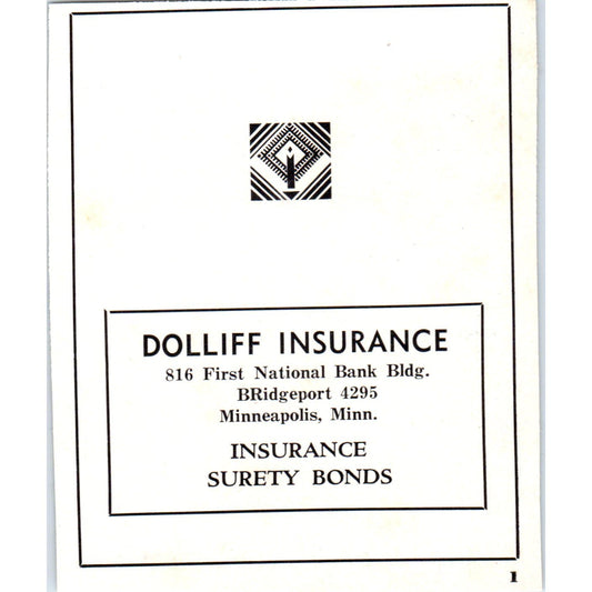 Dolliff Ins. and Surety Bonds Minneapolis 1940 Magazine Ad AF1-OM