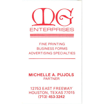 MG Enterprises Printing Michelle A. Pujols Houston Vintage Business Card SD4-B3
