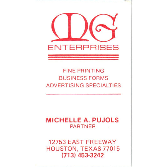 MG Enterprises Printing Michelle A. Pujols Houston Vintage Business Card SD4-B3