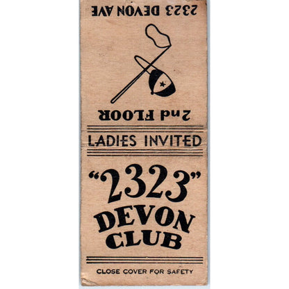 2323 Devon Club 2323 Devon Ave Vintage Matchbook Cover SD4-Y13