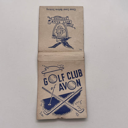 Golf Club Avon The City Club Hartford CT Vintage Matchbook Cover MM3-4