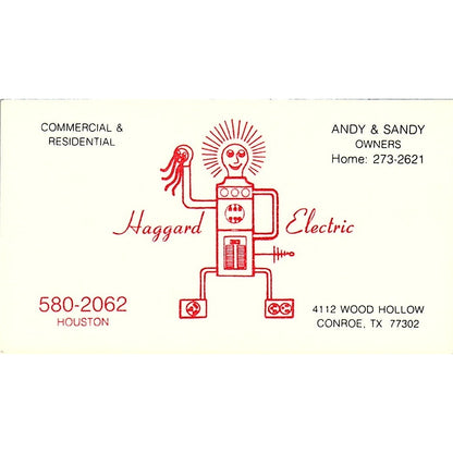 Haggard Electric Andy & Sandy Conroe Houston Texas Vintage Business Card SF3-B5