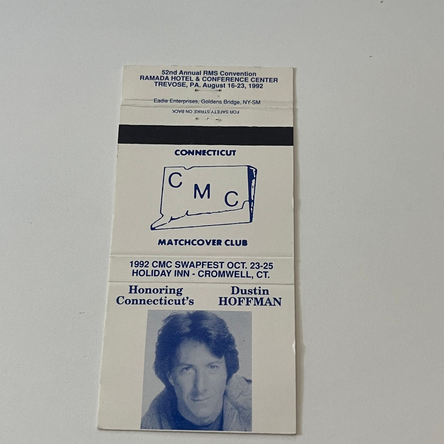 CMC Matchcover Club Honoring CT's Dustin Hoffman Vintage Matchbook TB6-MB2-6