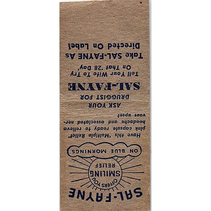 Sal-Fayne Headache Relief Vintage Matchbook Cover SC7-Y7
