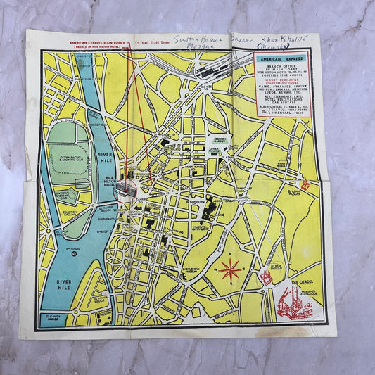 1960s Nile Hilton Hotel Egypt Fold Out Travel Map AE4