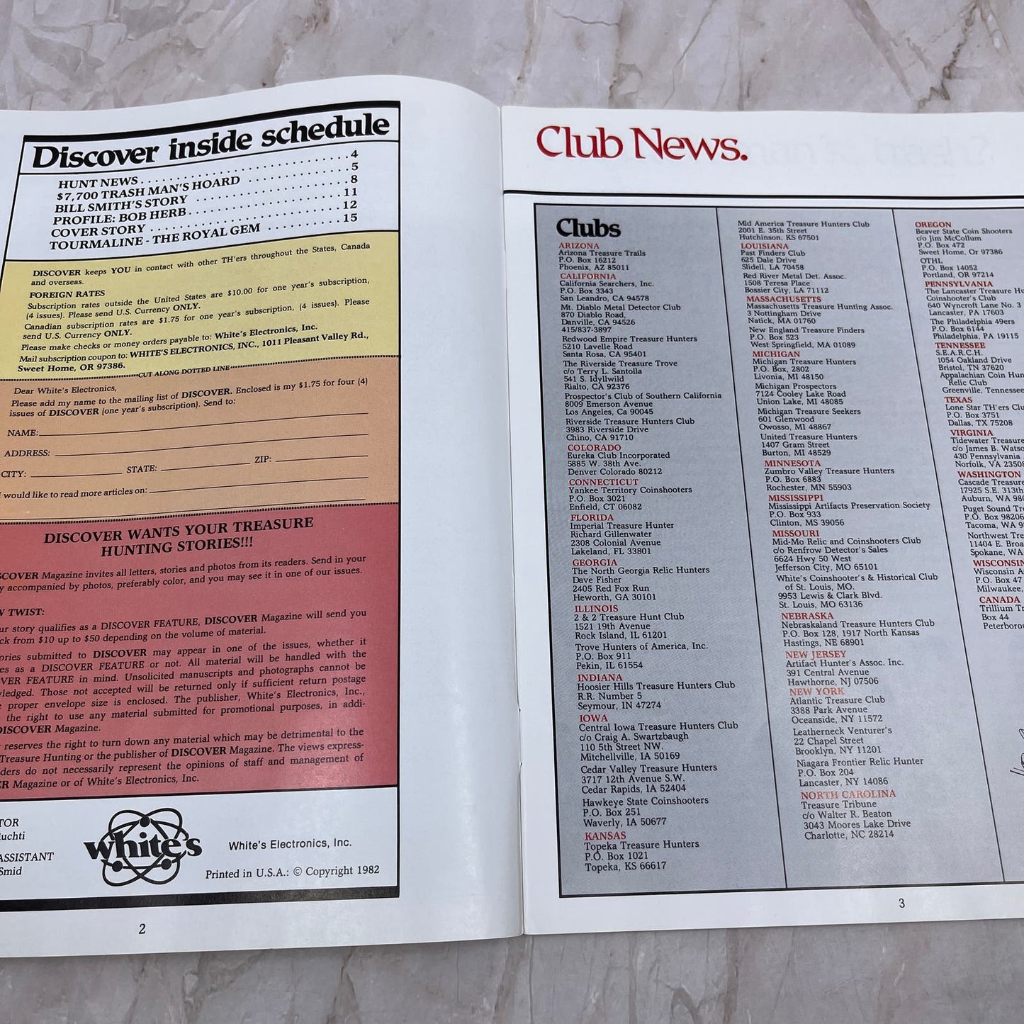 1982 1st Quarter - Discover Treasure Hunting Magazine - White's Electronics M11